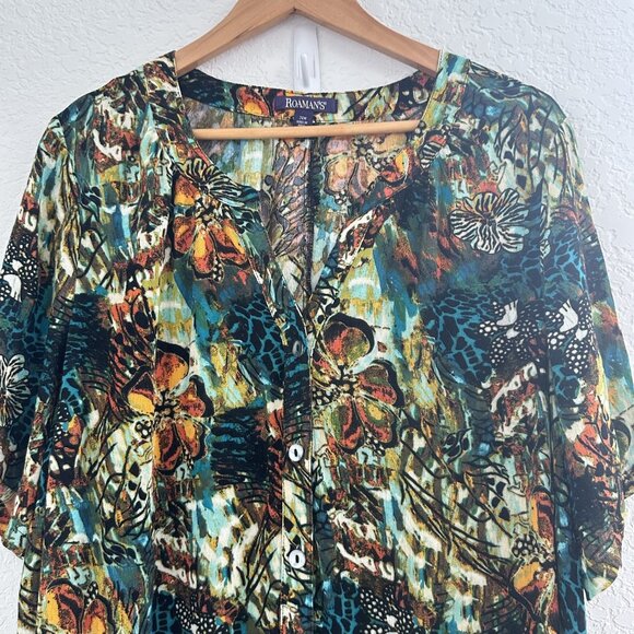 Roamans Blouse Womens 24W Floral Split Neck ButtonUp S/S Rayon Whimsygoth Fairy - Picture 2 of 11